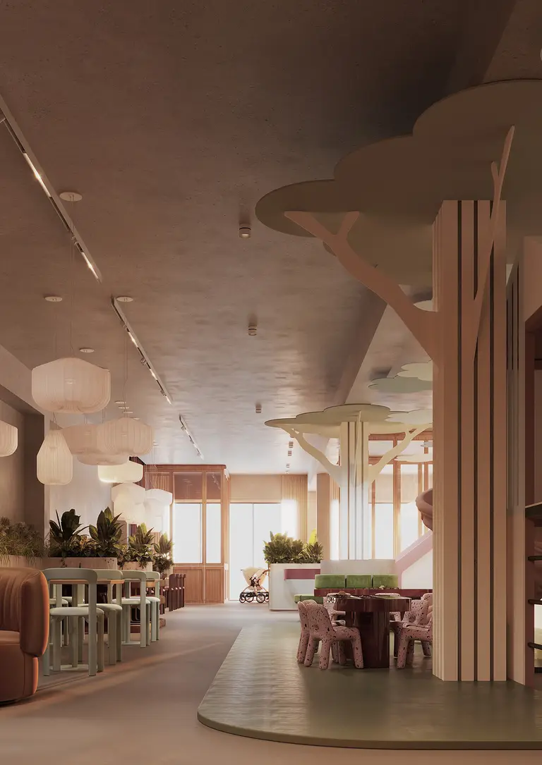 Das Café mit dem Baum in der Mitte